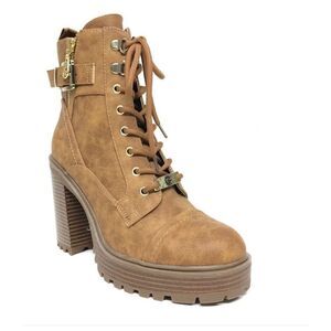 GBG Los Angeles Sahana Platform Combat Boots 7M Cognac
